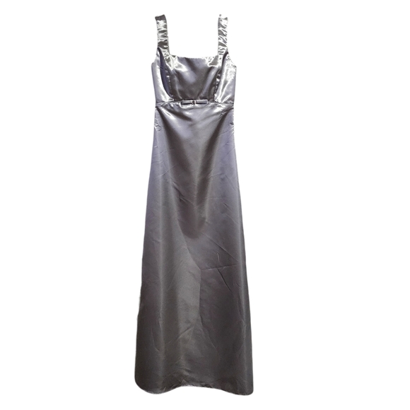 JORDAN x VINTAGE 90's liquid silver metallic long prom dress square neckline 3/4 - Picture 1 of 12